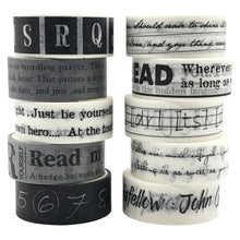 Load image into Gallery viewer, 10 Rolls Basic Collection Decoration Vintage Washi Tape Set, ZMLSED Black White Words15mm Wide Japanese Masking Decorative Tapes for Bullet Journal Planners DIY Crafts and Arts Scrapbooking Adhesive