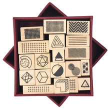 Load image into Gallery viewer, ZMLSED 19pcs Shapes Lines Geometric Figure Decorative Wood Mounted Rubber Stamps Set for Card Making DIY Crafts Planner Scrapbooking