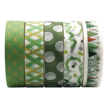 Load image into Gallery viewer, Basic Washi Tape Set, ZMLSED 5 Rolls 10mm Wide Green Pattern Japanese Masking Decorative Tapes for Bullet Journal Planners DIY Decor Crafts Arts Scrapbooking Adhesive
