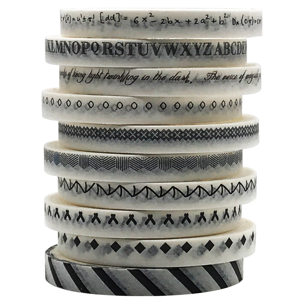 ZMLSED 5mm Wide Slim Washi Tapes Set,10 Rolls Minimalist Black White Style Japanese Masking Decorative Tapes for Bullet Journal Planners DIY Decor Crafts Arts Scrapbooking Adhesive